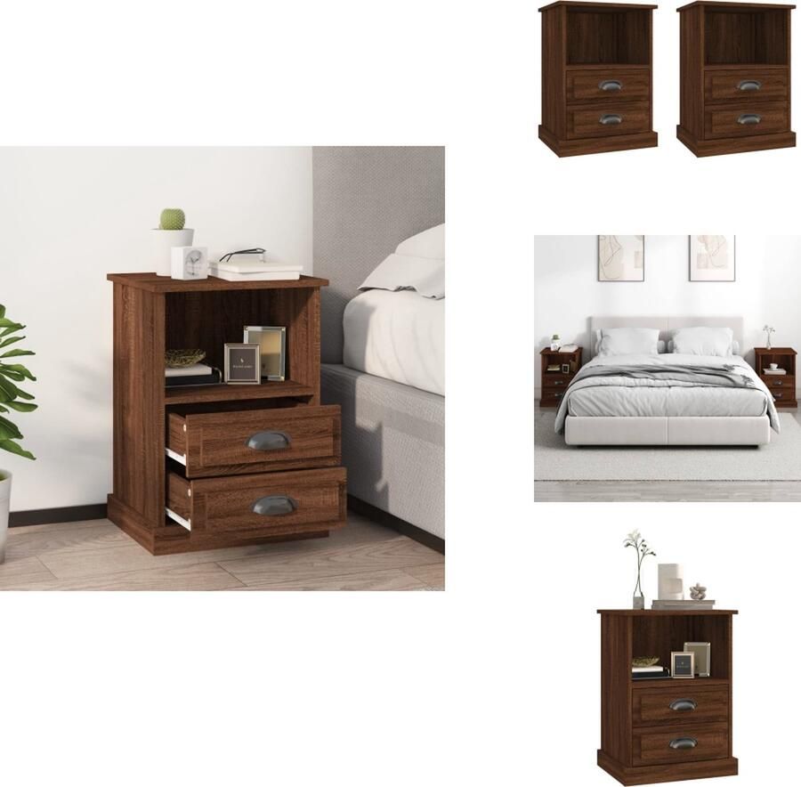 VidaXL Nachtkastje Nachtkastjes Modern Nachtkastje Telefoonkast Nachtkastjes 2 st 43x36x60 cm bewerkt hout bruineikenkleurig - Foto 2