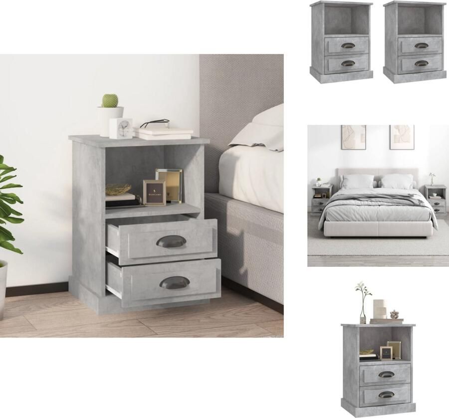 VidaXL Nachtkastje Nachtkastjes Modern Nachtkastje Telefoonkast Nachtkastjes 2 st 43x36x60 cm betongrijs