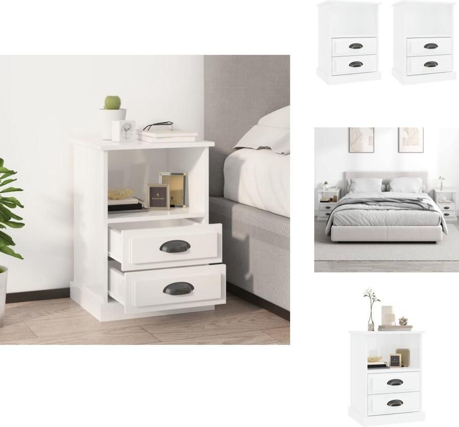 VidaXL Nachtkastje Nachtkastjes Modern Nachtkastje Telefoonkast Nachtkastjes 2 st 43x36x60 cm hoogglans wit