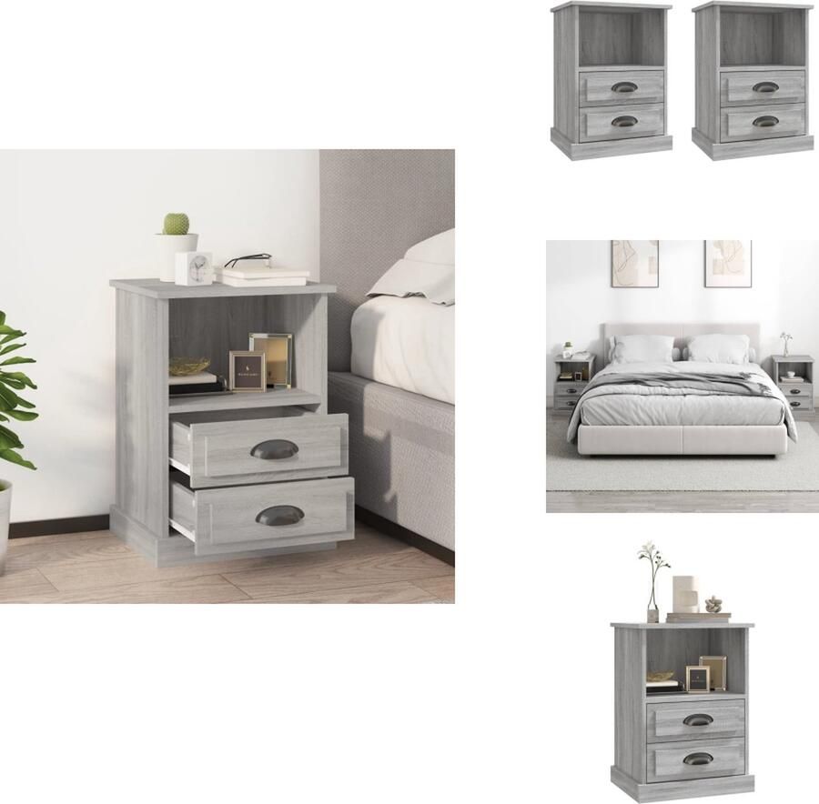 VidaXL Nachtkastje Nachtkastjes Modern Nachtkastje Telefoonkast Nachtkastjes 2 st 43x36x60 cm grijs sonoma eikenkleurig