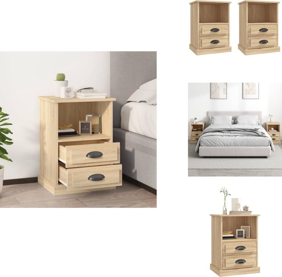 VidaXL Nachtkastje Nachtkastjes Modern Nachtkastje Telefoonkast Nachtkastjes 2 st 43x36x60 cm sonoma eikenkleurig