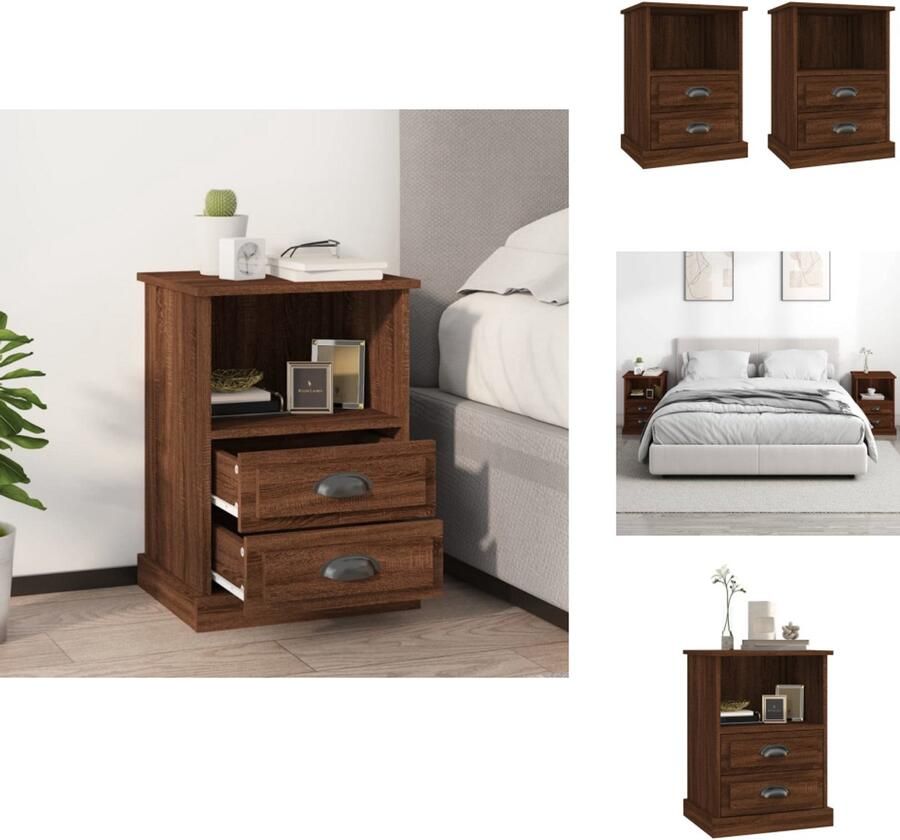 VidaXL Nachtkastje Nachtkastjes Modern Nachtkastje Telefoonkast Nachtkastjes 2 st 43x36x60 cm bewerkt hout bruineikenkleurig