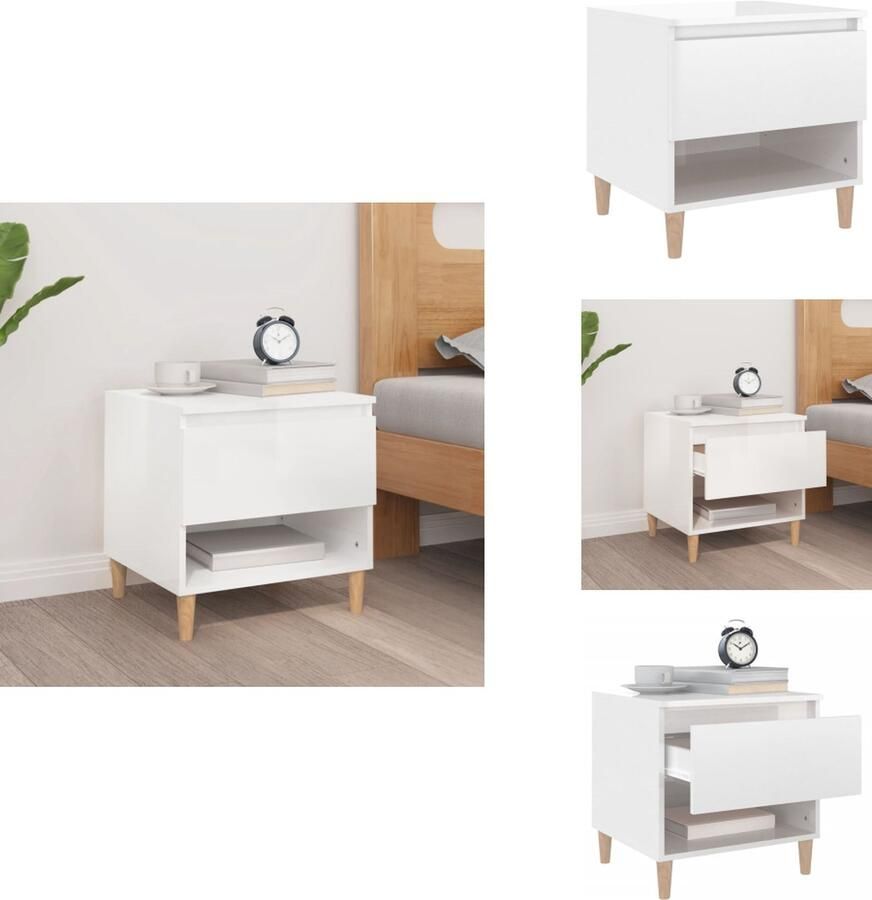 VidaXL Nachtkastje Nachtkastjes Nacht Kastje Nacht Kastjes Nachtkastje 50x46x50 cm bewerkt hout hoogglans wit - Foto 2