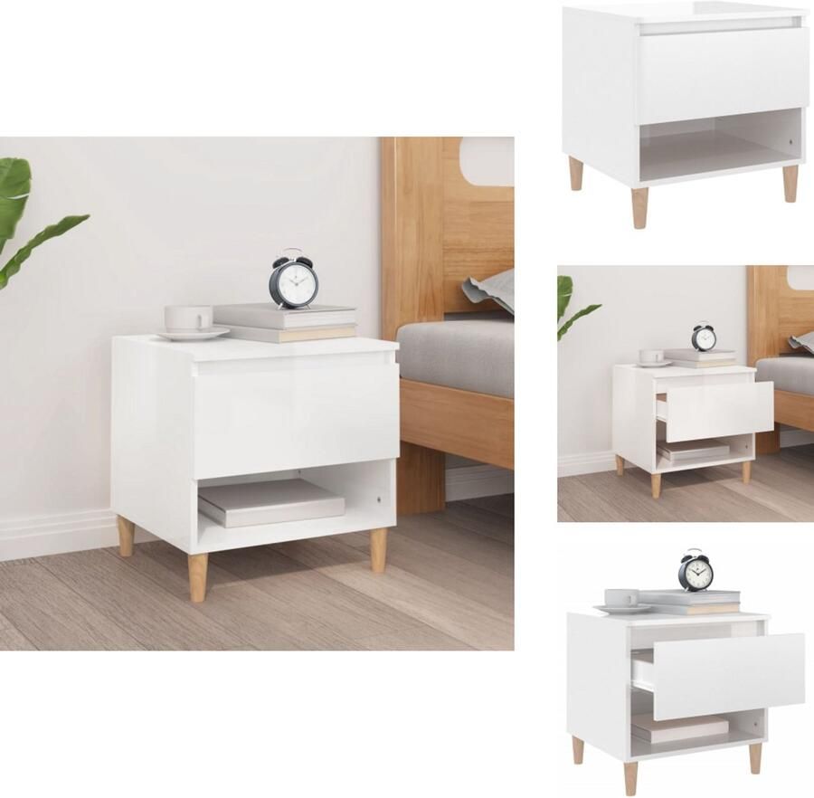 VidaXL Nachtkastje Nachtkastjes Nacht Kastje Nacht Kastjes Nachtkastje 50x46x50 cm bewerkt hout hoogglans wit