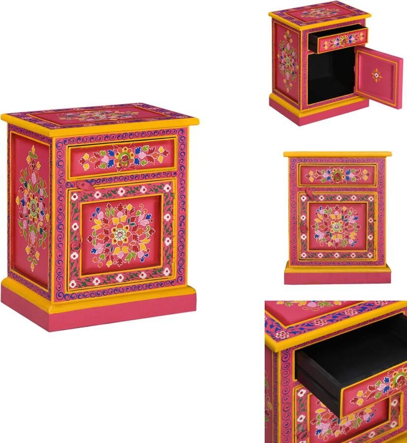 VidaXL Nachtkastje Nachtkastjes Nacht Kastje Nacht Kastjes Nachtkastje handgeschilderd massief mangohout roze