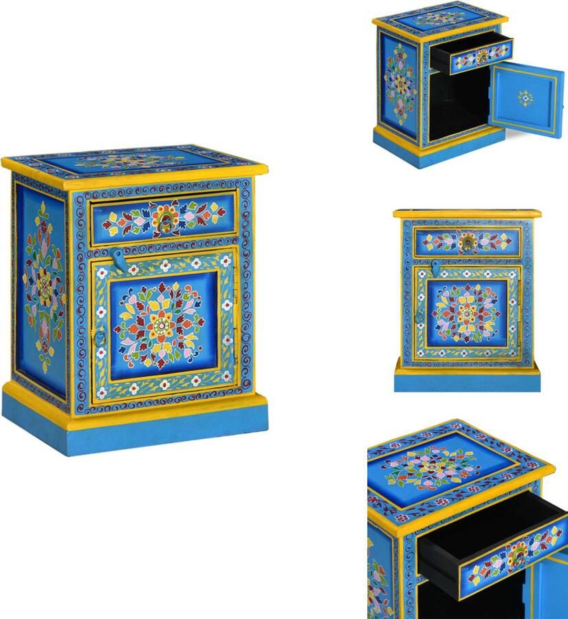 VidaXL Nachtkastje Nachtkastjes Nacht Kastje Nacht Kastjes Nachtkastje handgeschilderd massief mangohout turquoise