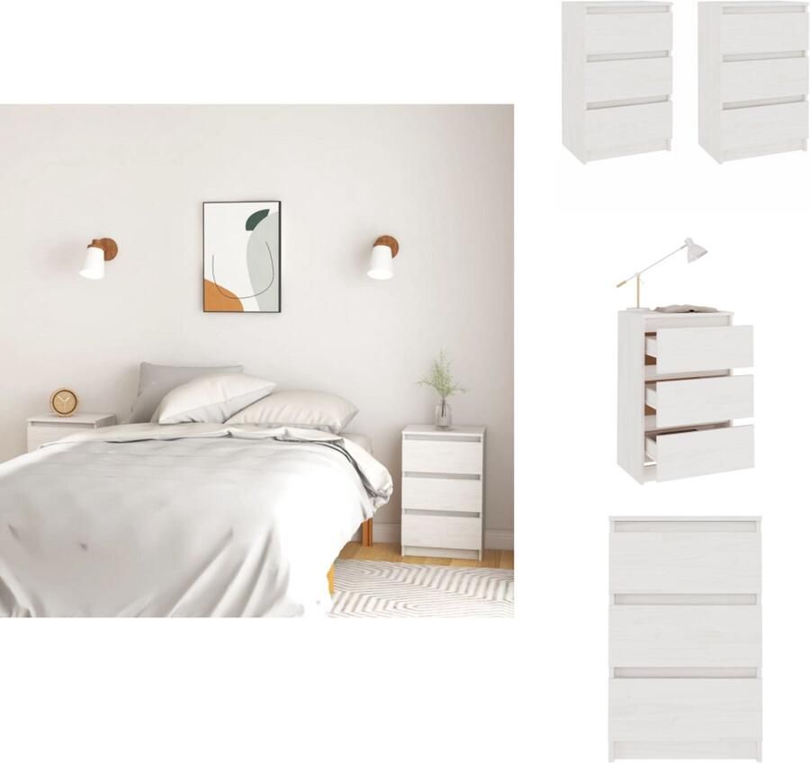 VidaXL Nachtkastje Nachtkastjes Nacht Kastje Nacht Kastjes Nachtkastjes 2 st 40x29 5x64 cm massief grenenhout wit