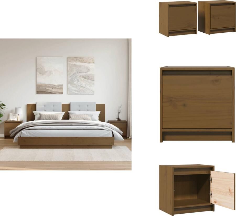 The Living Store Nachtkastjes 2 st 40x30 5x40 cm massief grenenhout honingbruin Nachtkastje Nachtkastjes Meubilair Slaapkamermeubel Grenoblehouten Meubel - Foto 4