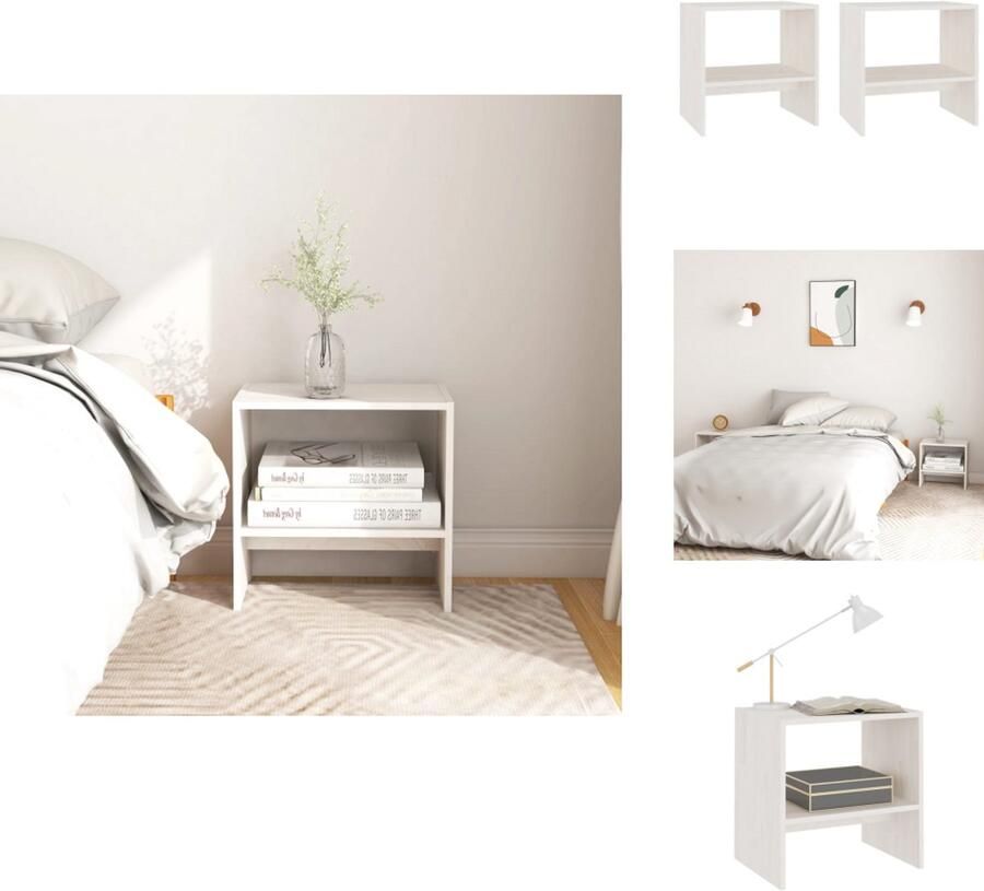 VidaXL Nachtkastje Nachtkastjes Nacht Kastje Nacht Kastjes Nachtkastjes 2 st 40x30 5x40 cm massief grenenhout wit - Foto 2