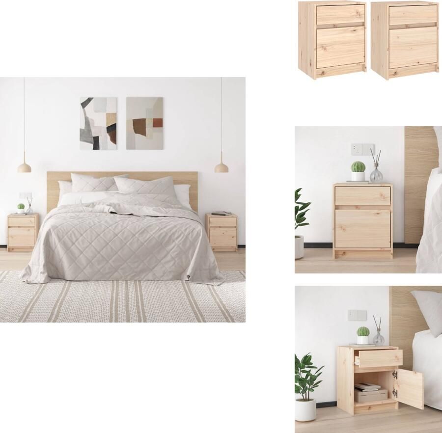 VidaXL Nachtkastje Nachtkastjes Nacht Kastje Nacht Kastjes Nachtkastjes 2 st 50x34x50 cm massief grenenhout - Foto 2