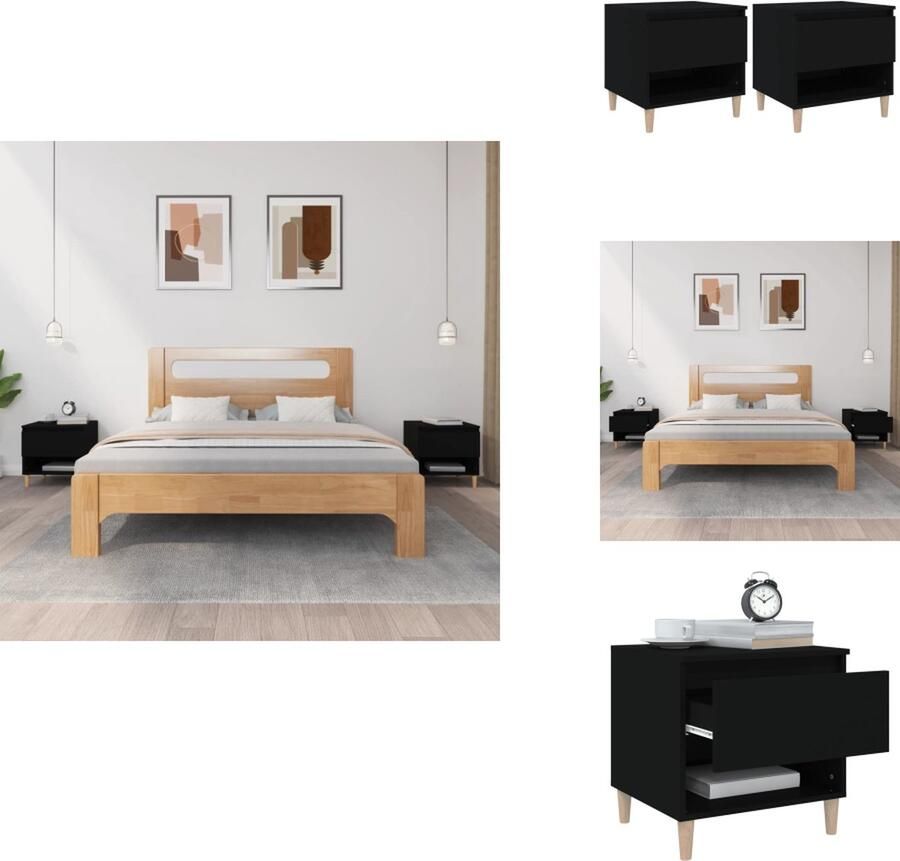 VidaXL Nachtkastje Nachtkastjes Nacht Kastje Nacht Kastjes Nachtkastjes 2 st 50x46x50 cm bewerkt hout zwart