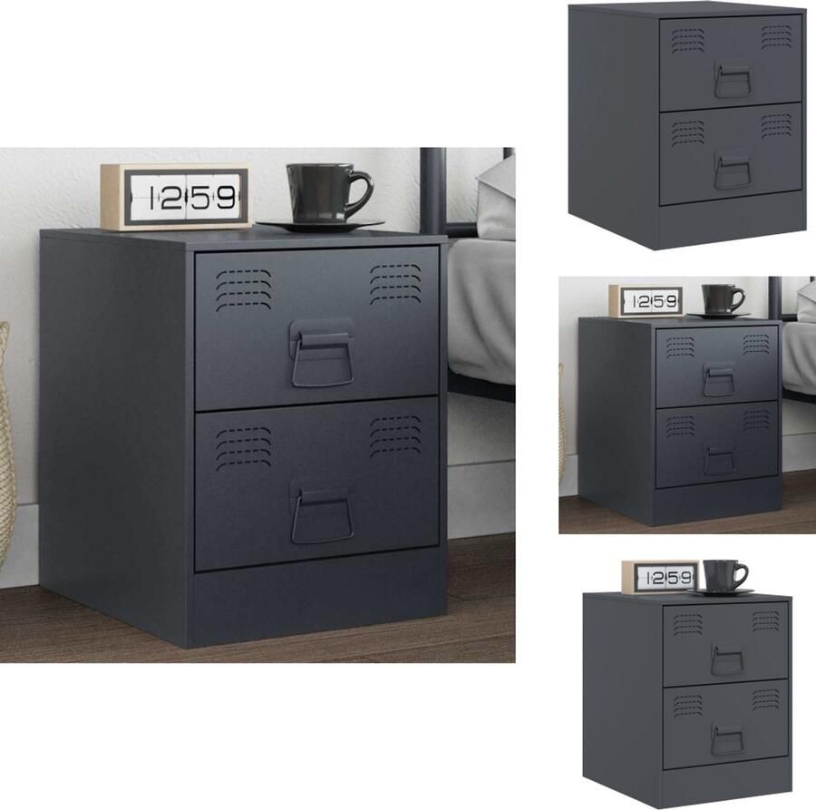 VidaXL Nachtkastje Nachtkastjes Nacht Kastje Nachtkastje 34 5x39x44 cm staal antracietkleurig