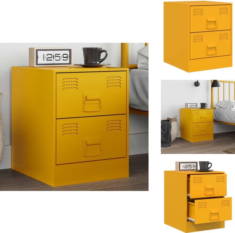 VidaXL Nachtkastje Nachtkastjes Nacht Kastje Nachtkastje 34 5x39x44 cm staal geel