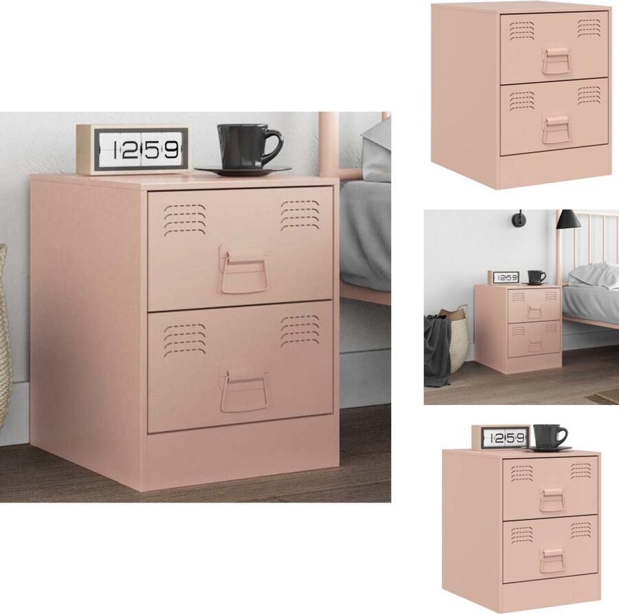 VidaXL Nachtkastje Nachtkastjes Nacht Kastje Nachtkastje 34 5x39x44 cm staal roze