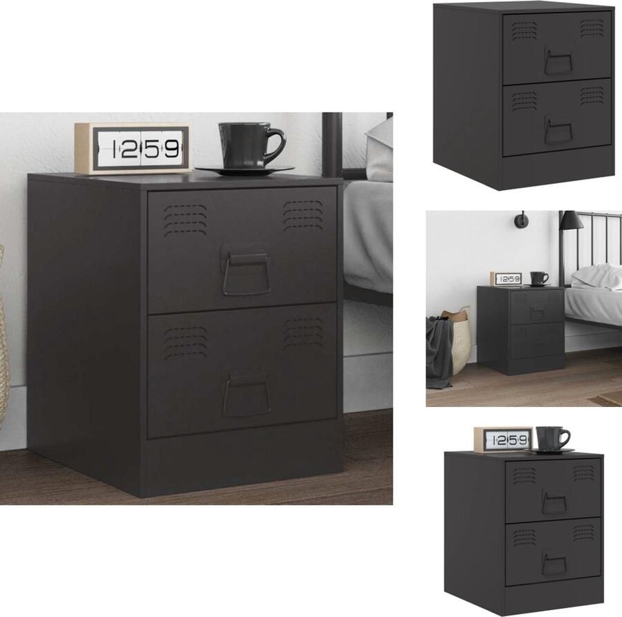 VidaXL Nachtkastje Nachtkastjes Nacht Kastje Nachtkastje 34 5x39x44 cm staal zwart