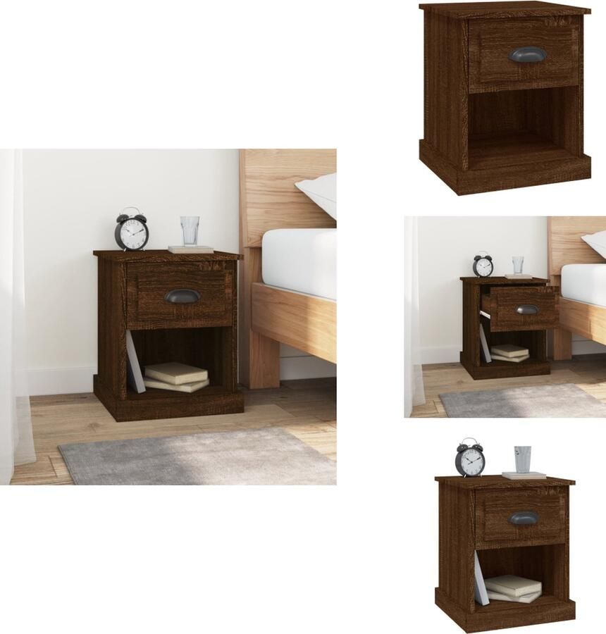 VidaXL Nachtkastje bruineiken Bewerkt Hout 39 x 39 x 47.5 cm Duurzaam materiaal veel opbergruimte Multifunctioneel ontwerp Kast