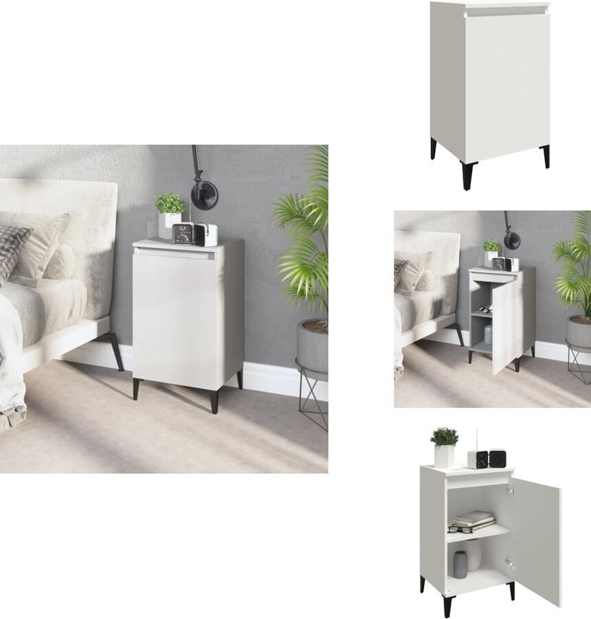 VidaXL Nachtkastje Trendy Slaapkamermeubilair Afmetingen- 40 x 35 x 70 cm Kleur- wit Materiaal- bewerkt hout en massief eucalyptushout Kast