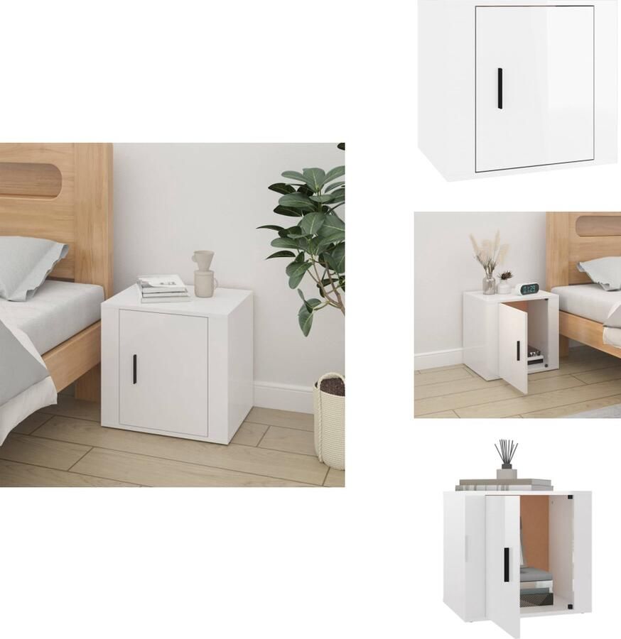 VidaXL Nachtkastje Nachtkastjes Nacht Kastje Nachtkastje 50x39x47 cm hoogglans wit