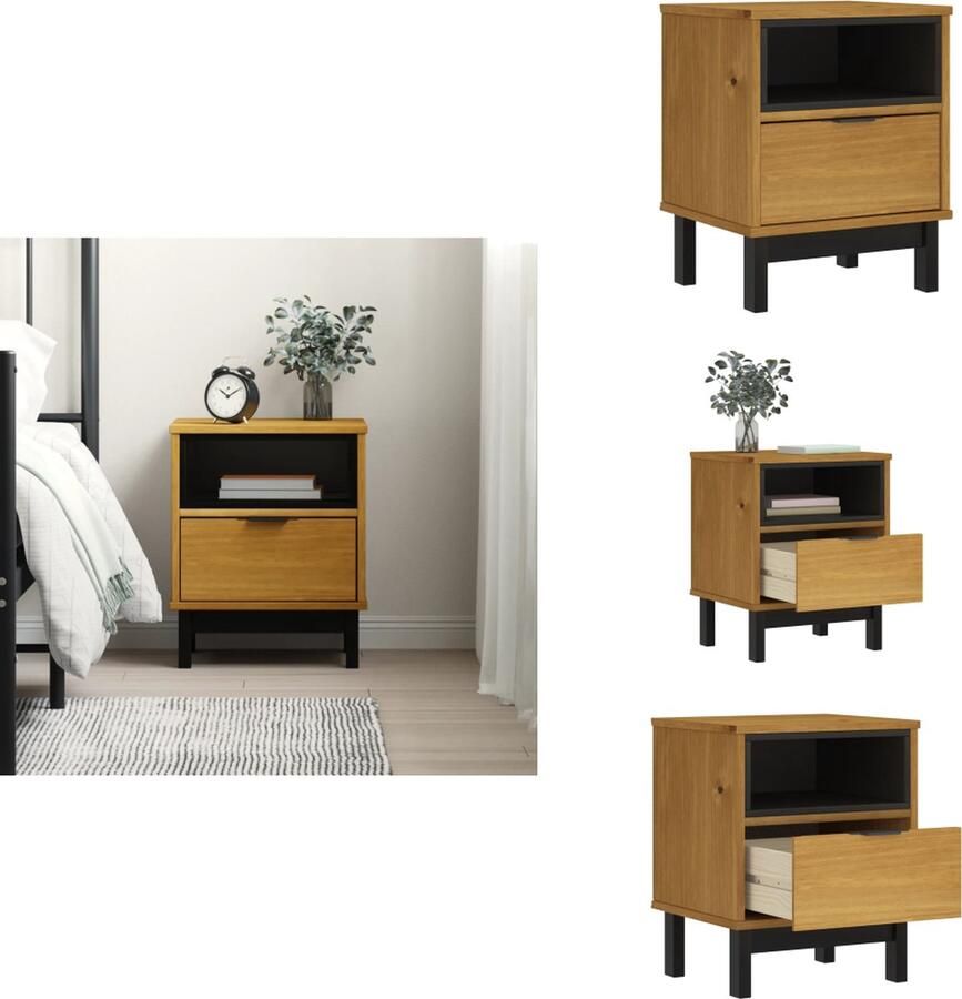 VidaXL Nachtkastje Nachtkastjes Nacht Kastje -Nachtkastje-FLAM-40x35x50-cm-massief-grenenhout - Foto 2