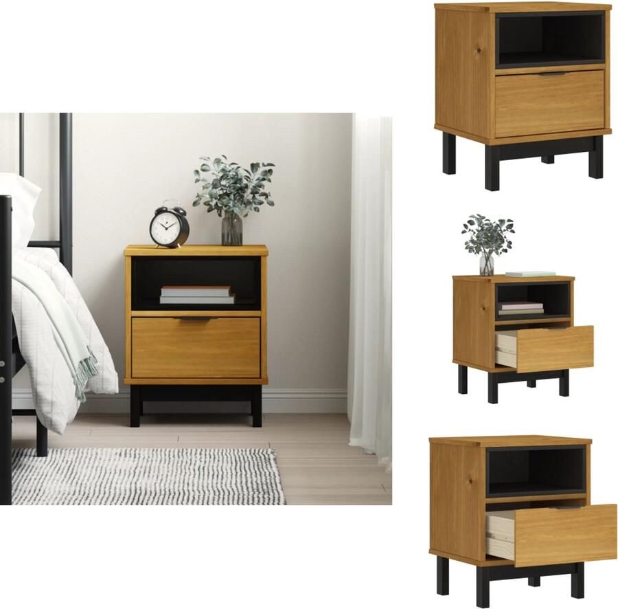 VidaXL Nachtkastje Nachtkastjes Nacht Kastje -Nachtkastje-FLAM-40x35x50-cm-massief-grenenhout