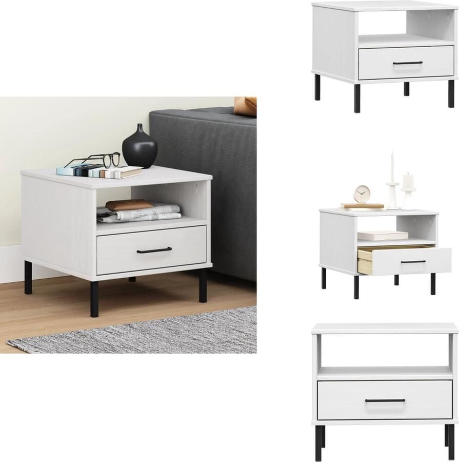 VidaXL Nachtkastje Nachtkastjes Nacht Kastje Nachtkastje met metalen poten OSLO massief grenenhout wit