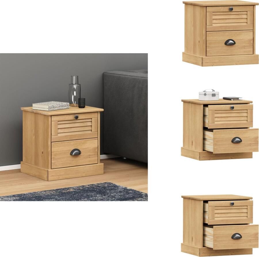 VidaXL VIGO Nachtkastje Houten 42 x 35 x 40 cm Massief grenenhout Grenen 2 lades Metalen knop Kast - Foto 2