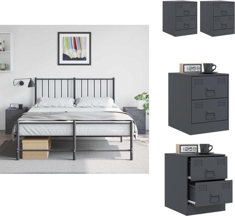 VidaXL Nachtkastje Nachtkastjes Nacht Kastje Nachtkastjes 2 st 34 5x39x44 cm staal antracietkleurig