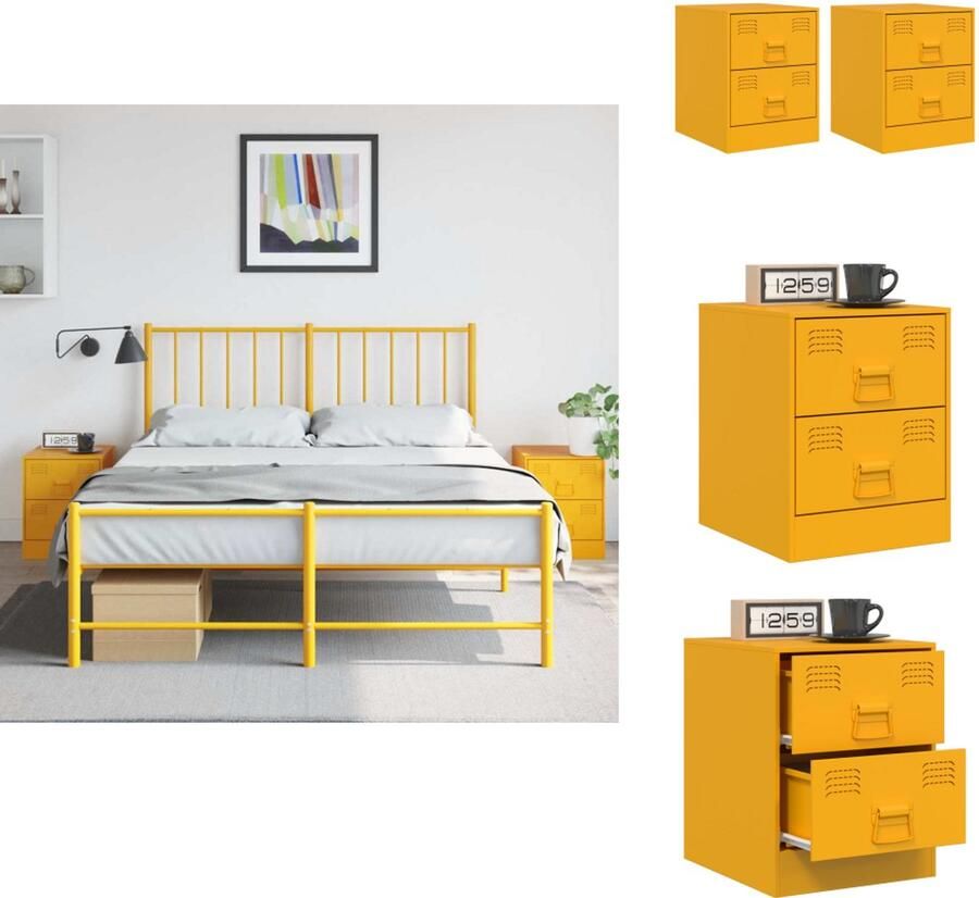 VidaXL Nachtkastje Nachtkastjes Nacht Kastje Nachtkastjes 2 st 34 5x39x44 cm staal geel
