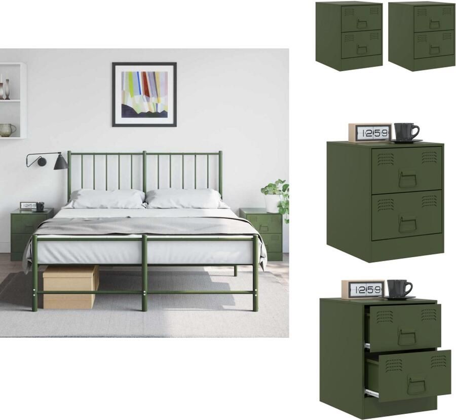 VidaXL Nachtkastje Nachtkastjes Nacht Kastje Nachtkastjes 2 st 34 5x39x44 cm staal groen