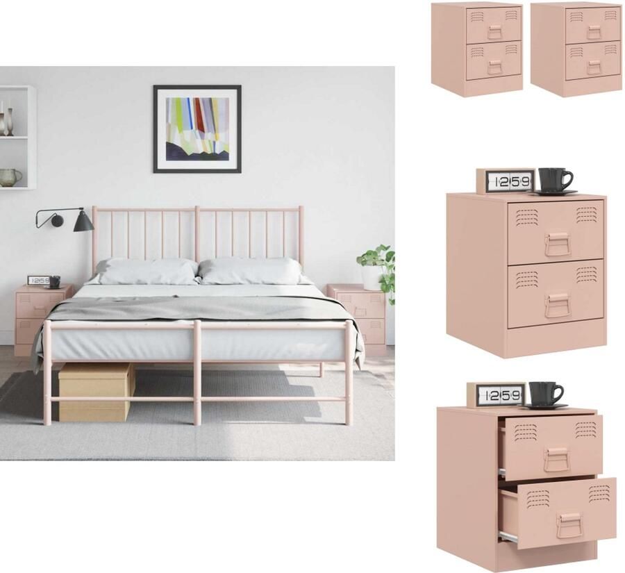 VidaXL Nachtkastje Nachtkastjes Nacht Kastje Nachtkastjes 2 st 34 5x39x44 cm staal roze