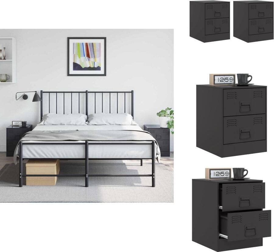 VidaXL Nachtkastje Nachtkastjes Nacht Kastje Nachtkastjes 2 st 34 5x39x44 cm staal zwart