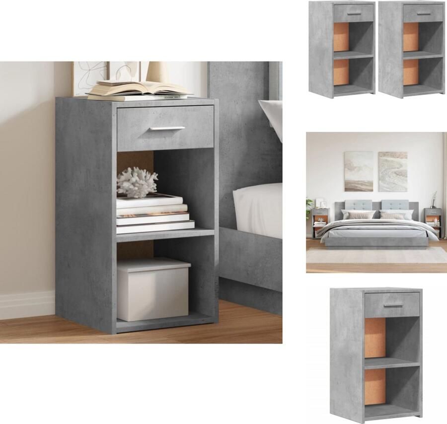 The Living Store Nachtkastjes 2 st 35x34x65 cm bewerkt hout betongrijs Nachtkastje Betonnen Look Houten Meubel Slaapkamervloerisdecoratie Opbergkast - Foto 4