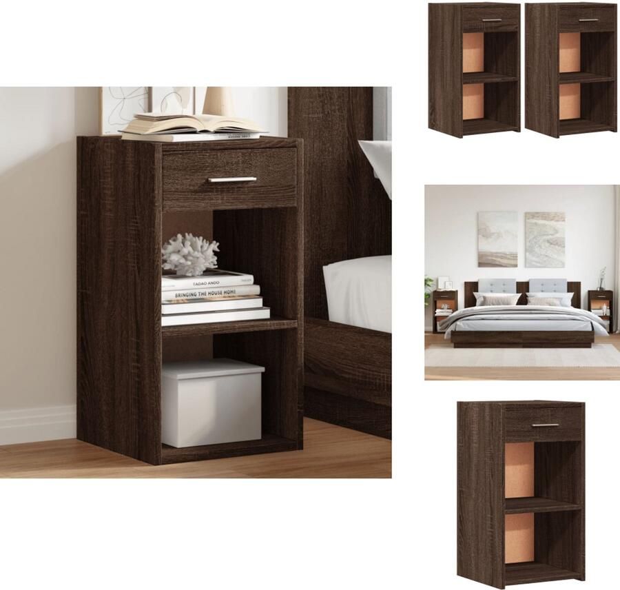 VidaXL Nachtkastje Nachtkastjes Nacht Kastje Nachtkastjes 2 st 35x34x65 cm bewerkt hout bruin eikenkleurig