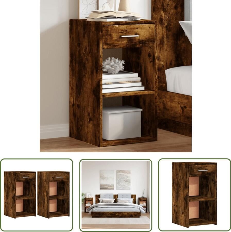 The Living Store Nachtkastjes 2 st 35x34x65 cm bewerkt hout gerookt eikenkleurig Nachtkastje Nachtkasten Bedroom Furniture Houten Meubilair Bruine Meubels - Foto 2
