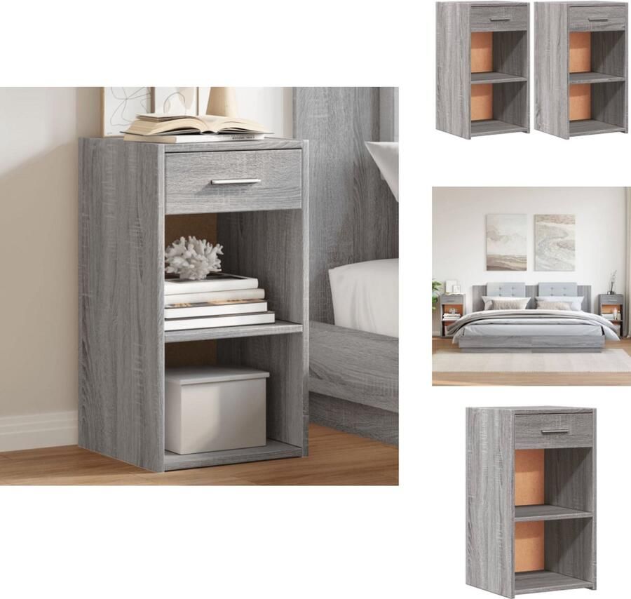 VidaXL Nachtkastje Nachtkastjes Nacht Kastje Nachtkastjes 2 st 35x34x65 cm bewerkt hout grijs sonoma eiken