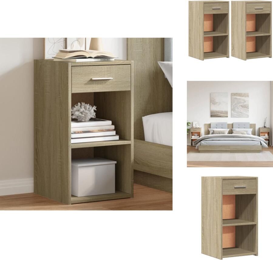 The Living Store Nachtkastjes 2 st 35x34x65 cm bewerkt hout sonoma eikenkleurig Nachtkastje Bedroom Furniture Houten Nachttafel Sonoma Eiken Vintage Design - Foto 2