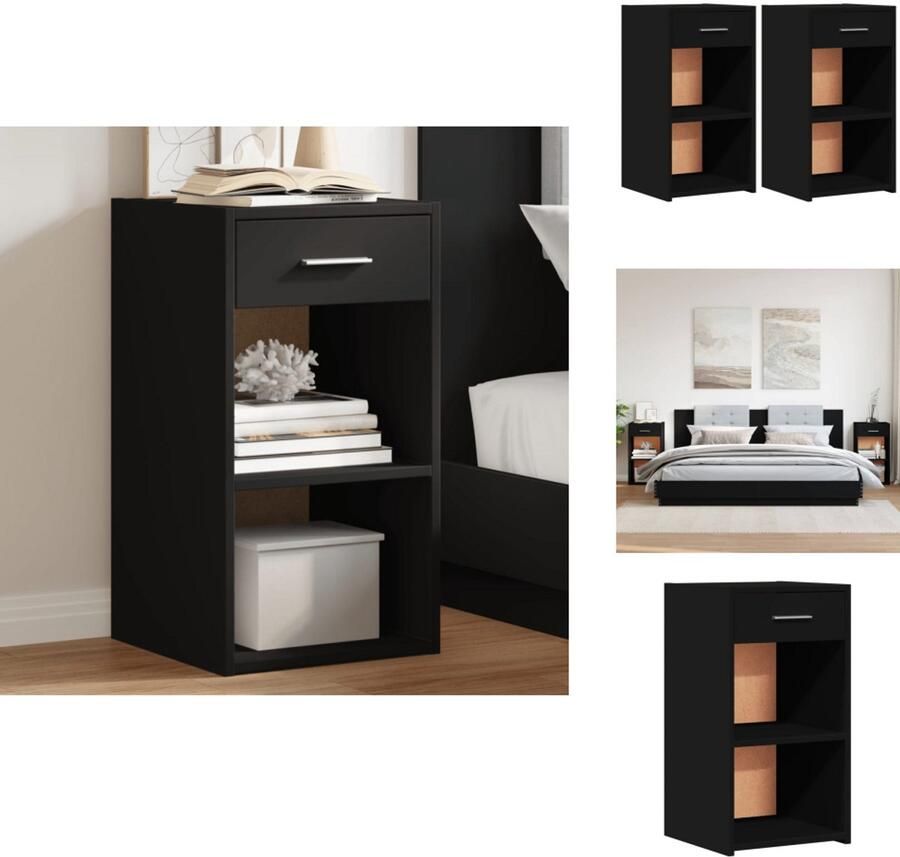 VidaXL Nachtkastje Nachtkastjes Nacht Kastje Nachtkastjes 2 st 35x34x65 cm bewerkt hout zwart