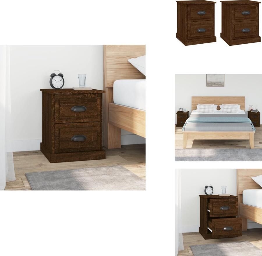 VidaXL Nachtkastjes Bruineiken 39x39x47.5 cm Duurzaam materiaal Voldoende opbergruimte Multifunctioneel ontwerp Montage vereist 2 stuks Kast