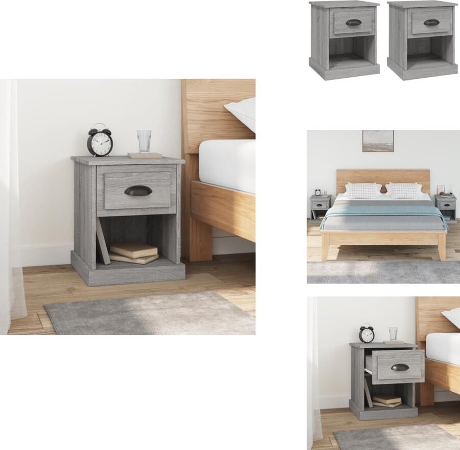 VidaXL Nachtkastje Nachtkastjes Nacht Kastje Nachtkastjes 2 st 39x39x47 5 cm bewerkt hout grijs sonoma eiken