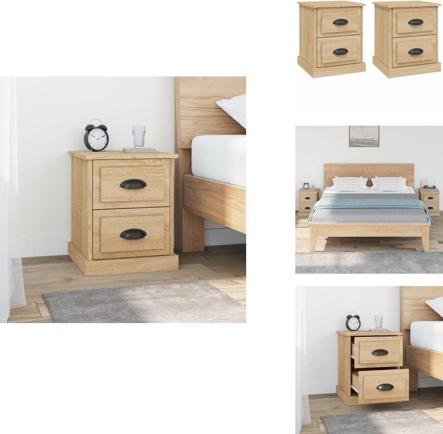 VidaXL Nachtkastje Nachtkastjes Nacht Kastje Nachtkastjes 2 st 39x39x47 5 cm bewerkt hout sonoma eikenkleur