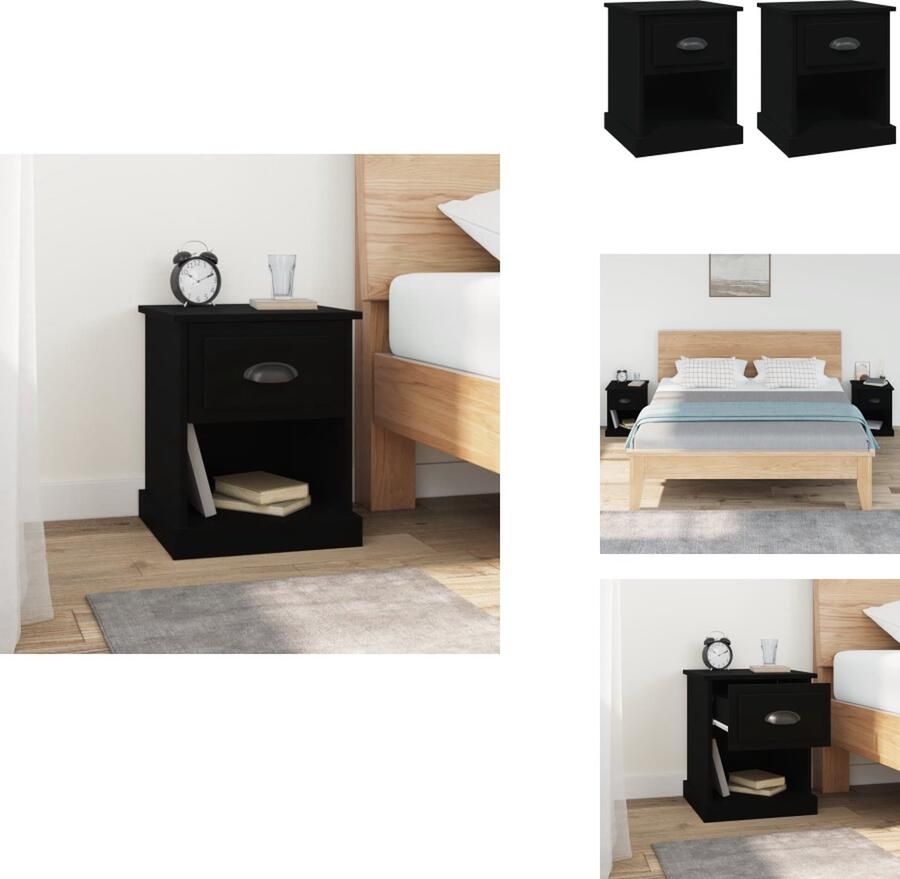 VidaXL Nachtkastje Nachtkastjes Nacht Kastje Nachtkastjes 2 st 39x39x47 5 cm bewerkt hout zwart