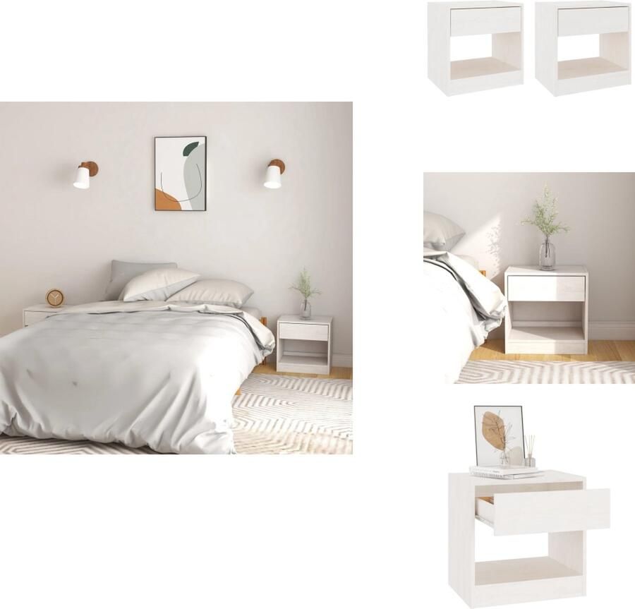 VidaXL Nachtkastje Nachtkastjes Nacht Kastje Nachtkastjes 2 st 40x31x40 cm massief grenenhout wit