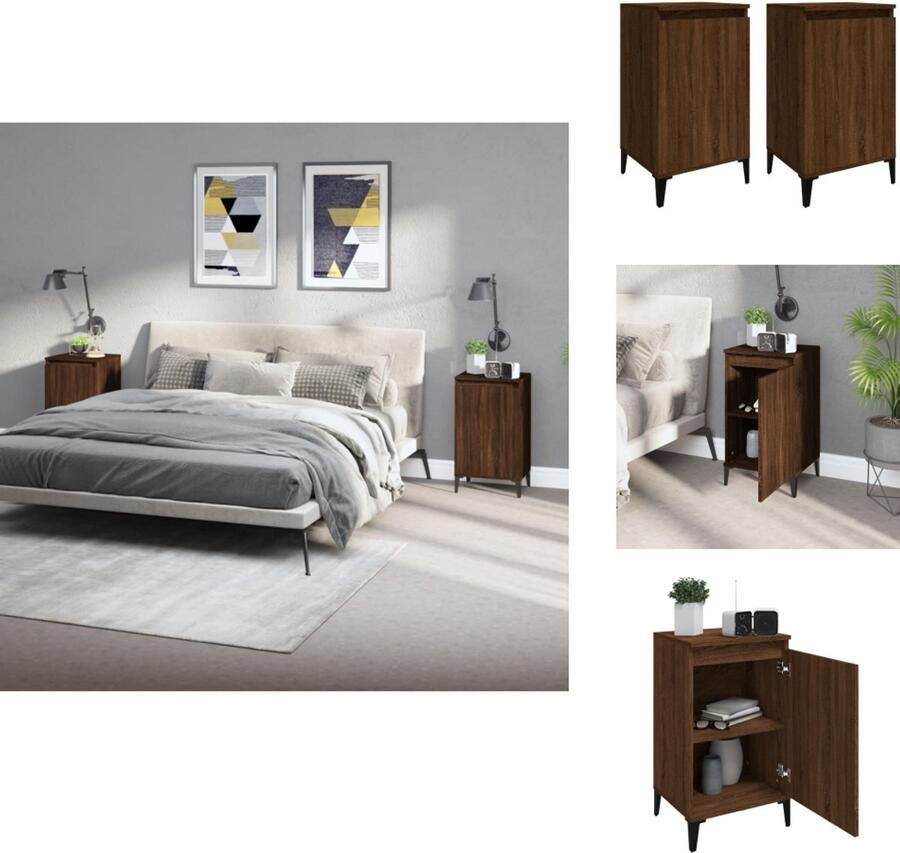 VidaXL Nachtkastje Nachtkastjes Nacht Kastje Nachtkastjes 2 st 40x35x70 cm bewerkt hout bruineikenkleurig