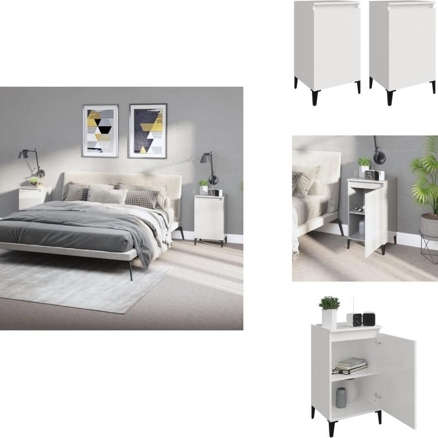 VidaXL Nachtkastje Nachtkastjes Nacht Kastje Nachtkastjes 2 st 40x35x70 cm bewerkt hout hoogglans wit