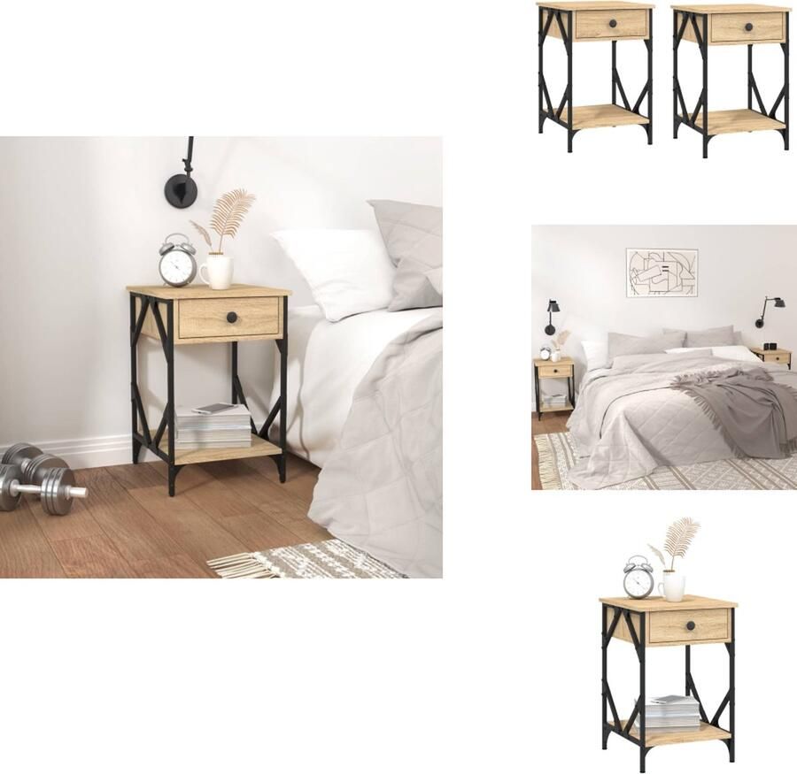 VidaXL Nachtkastje Nachtkastjes Nacht Kastje Nachtkastjes 2 st 40x42x60 cm bewerkt hout sonoma eikenkleurig