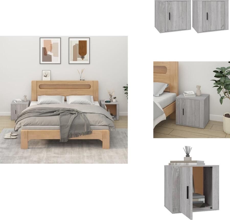 VidaXL Nachtkastje Nachtkastjes Nacht Kastje Nachtkastjes 2 st 50x39x47 cm grijs sonoma eikenkleurig