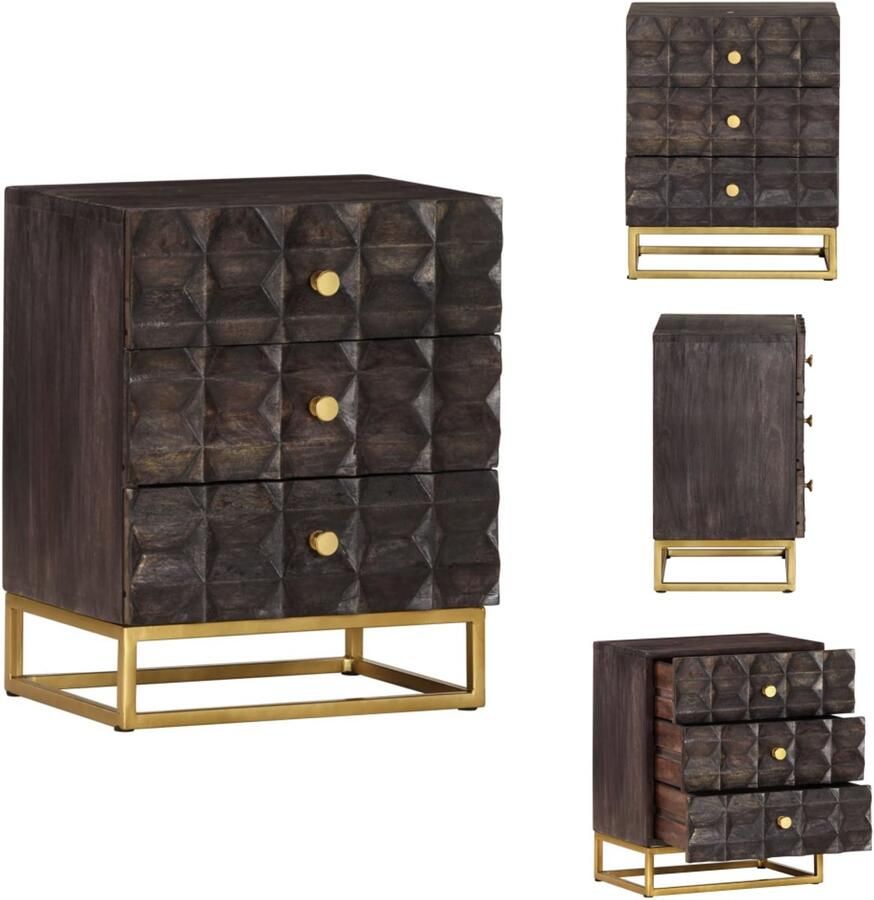 VidaXL Nachtkastje Nachtkastjes Nachtkast Nachtkasten Nachtkastje 40x30x50 cm massief mangohout zwart