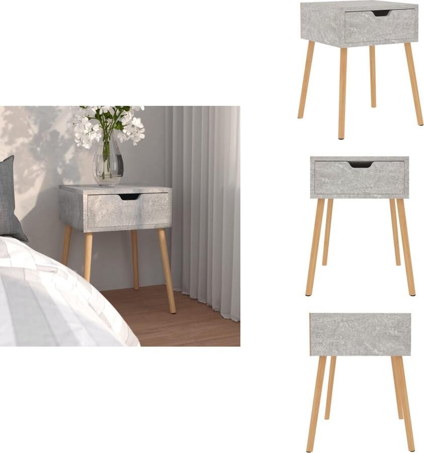 VidaXL Nachtkastje Nachtkastjes Nachtkast Nachtkasten Nachtkastje 40x40x56 cm bewerkt hout betongrijs