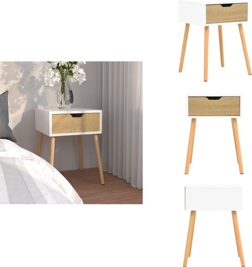 VidaXL Nachtkastje Nachtkastjes Nachtkast Nachtkasten Nachtkastje 40x40x56 cm bewerkt hout wit en sonoma eikenkleurig - Foto 2