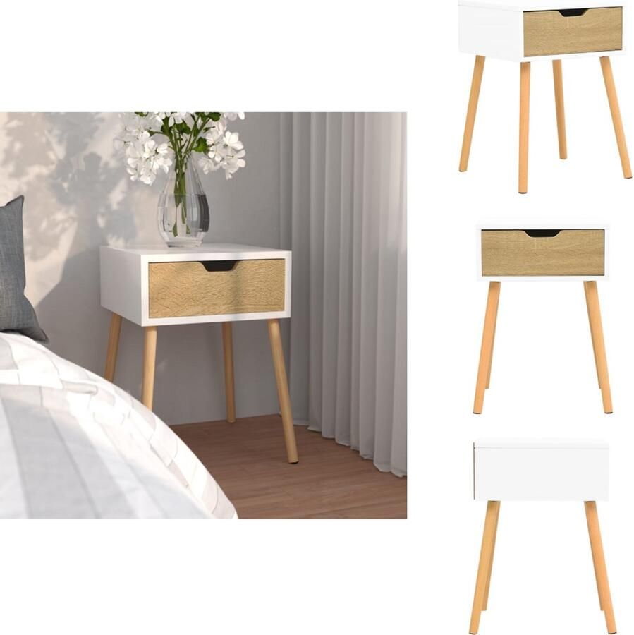 VidaXL Nachtkastje Nachtkastjes Nachtkast Nachtkasten Nachtkastje 40x40x56 cm bewerkt hout wit en sonoma eikenkleurig
